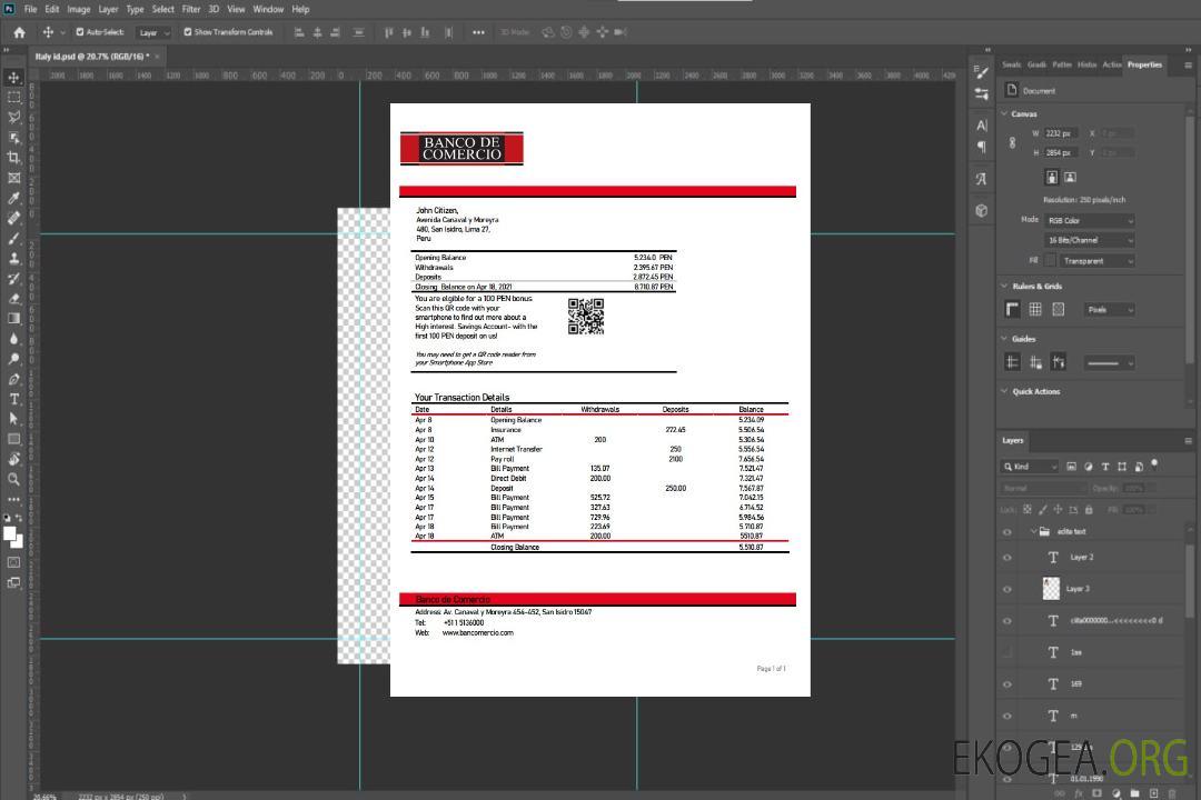 Relevé bancaire de la Banco de Comercio du Pérou template Relevé bancaire de la Banco de Comercio du Pérou template